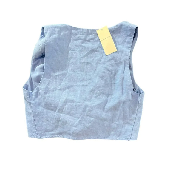 NWT Abercrombie‎ & Fitch Women's Blue Cropped Tie Front Linen Top Size XXS - Picture 3 of 5